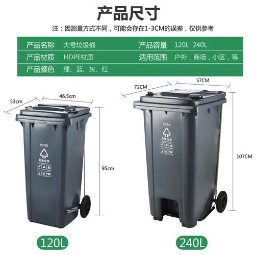 白云加厚户垃GZN圾大号四外色分类工2业40l桶带盖子环卫商用可挂