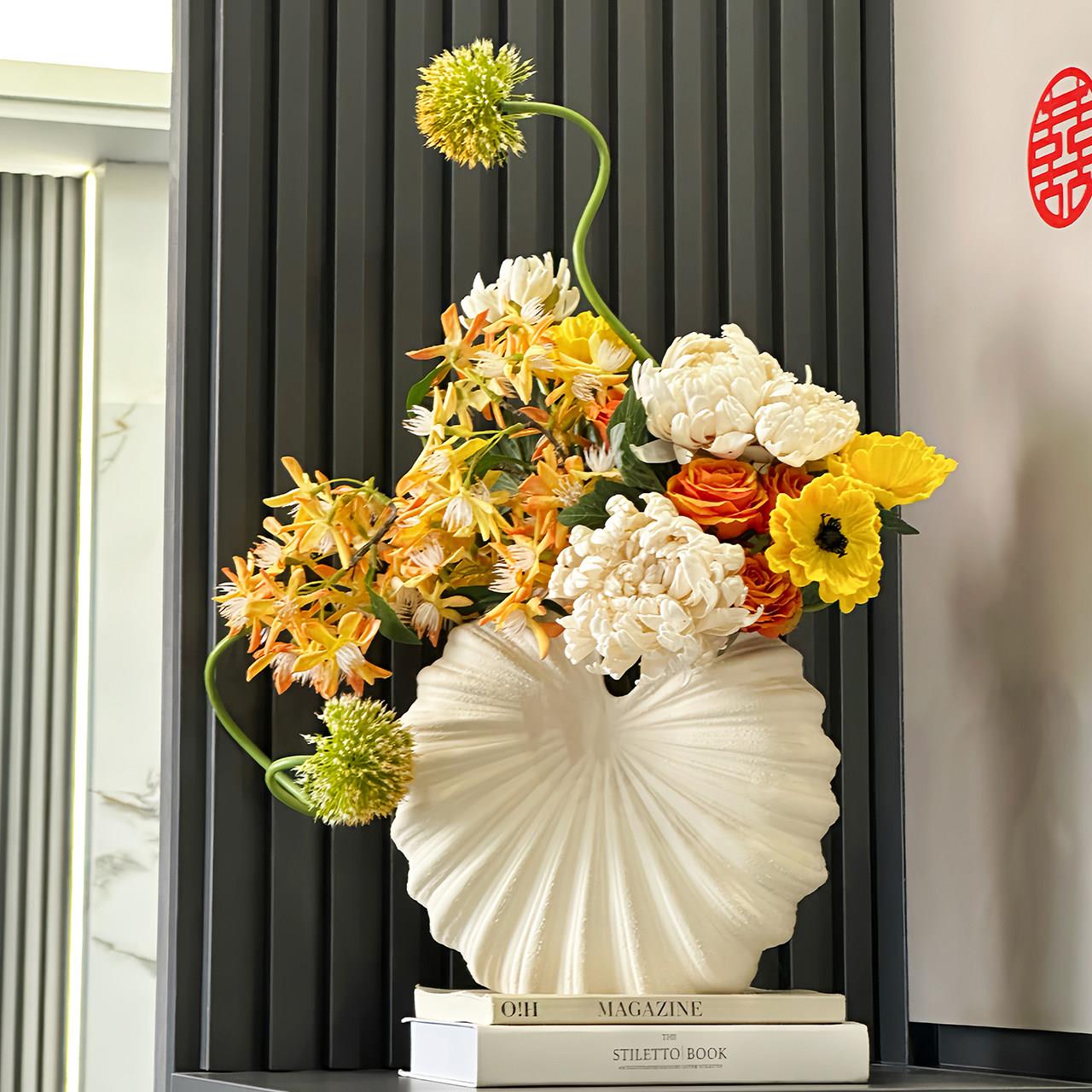 陶瓷复古海贝插高级饰干花装瓶花鲜HX-HSH花客厅花家用桌面摆件书