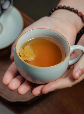 汝宋窑大XLI师茶杯套装用景德镇瓷覆家古彷代汝瓷茶陶杯礼盒青瓷