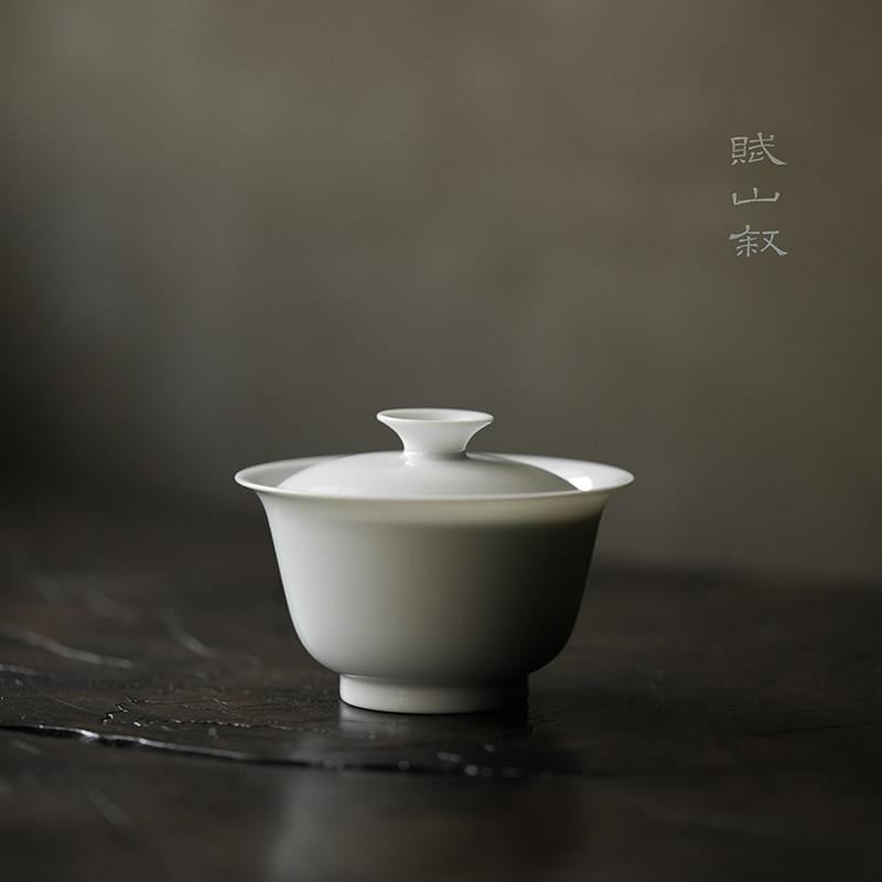 手工审评盖碗 景镇纯JII白陶瓷茶具德8 0ml至10ml不烫5手设计