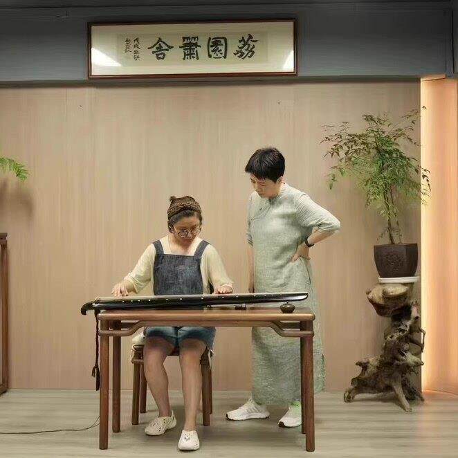 新中式榆学古琴桌琴凳现代简约专qz20业实木古桌凳木国琴书法桌小