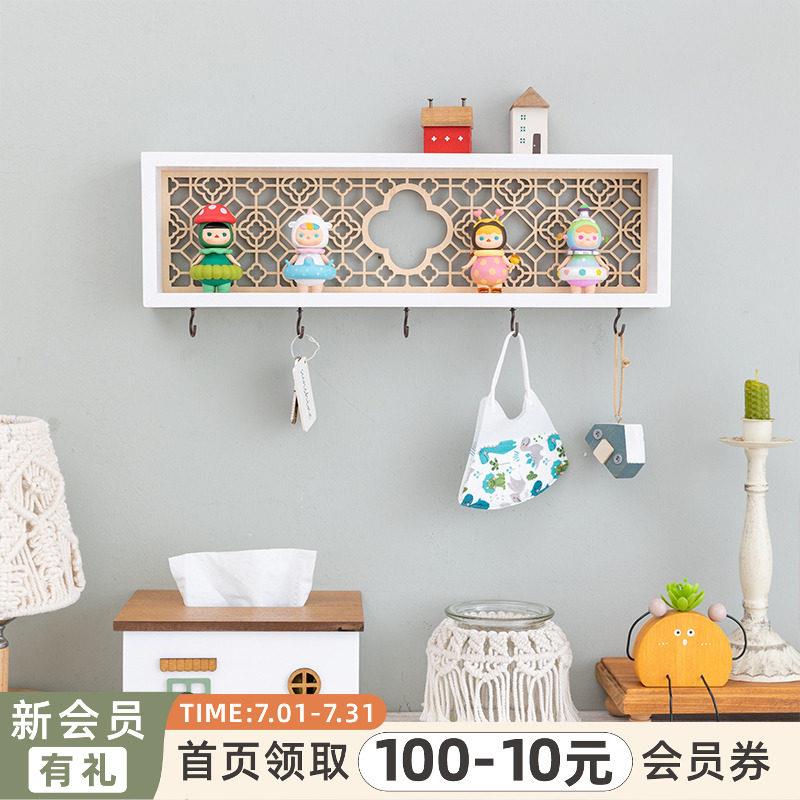 阿户楹墙上置物架创意 入门QWV口装钥匙 壁挂钩进门玄关新中式饰图片