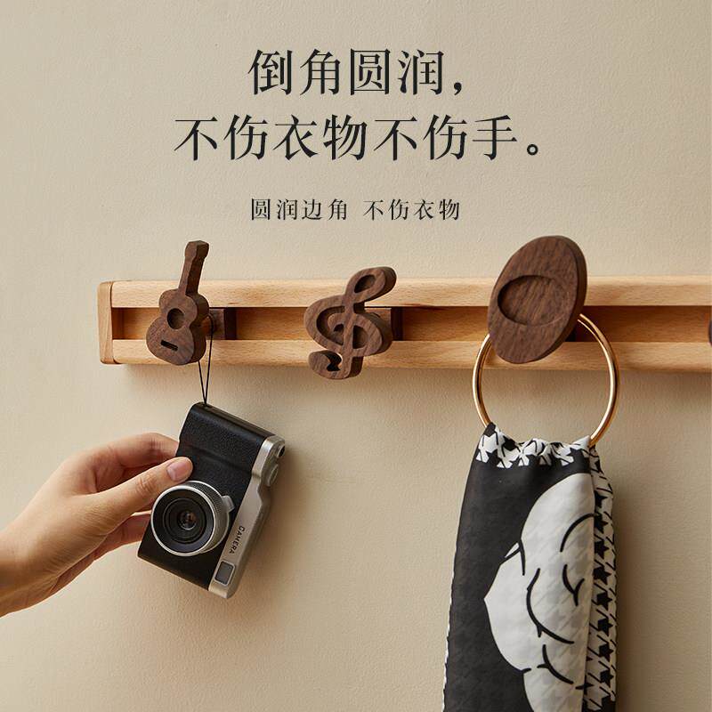 gg012进门动玄关壁挂衣钩强力黏胶免孔打滑实木挂墙衣钩衣帽挂架