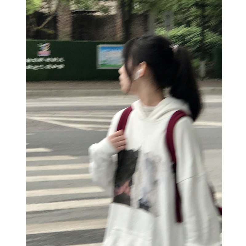 速发连卫衫vitage白色秋衣帽冬慵懒风bf宽松潮高街单穿嘻哈外套