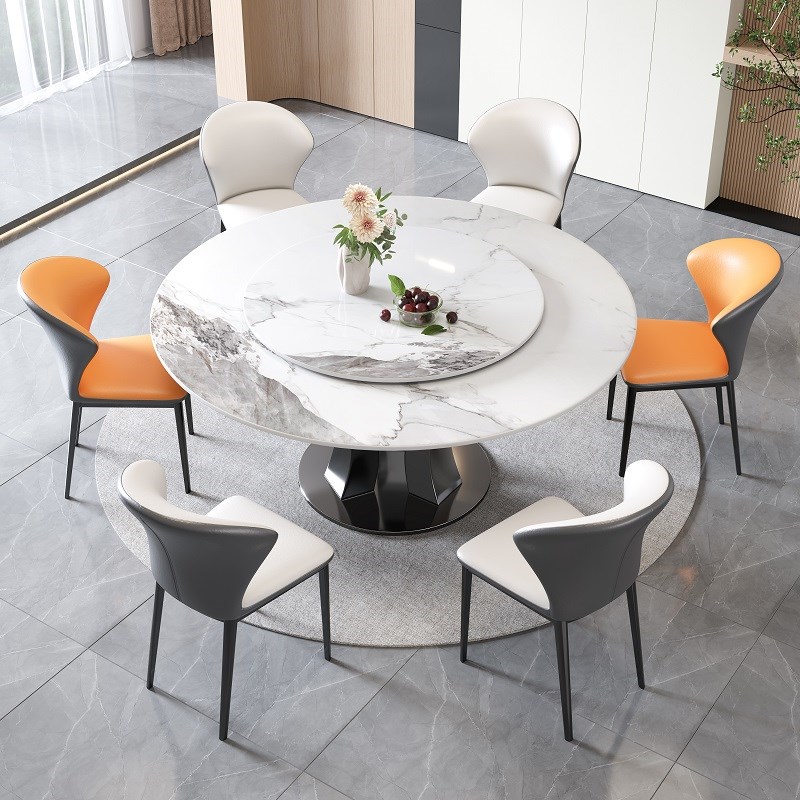 速发轻奢岩板餐用椅组合简约理户型家桌吃饭桌子带转盘大小石圆桌