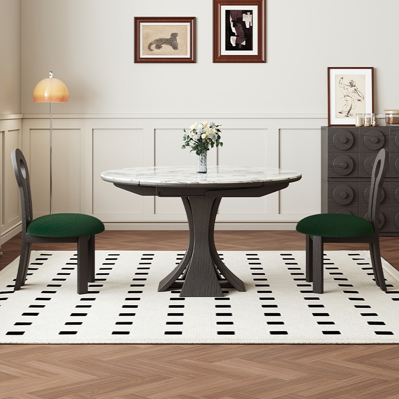 速发木式复古大理石伸缩餐用椅组合小户型轻奢方圆两桌实法饭桌