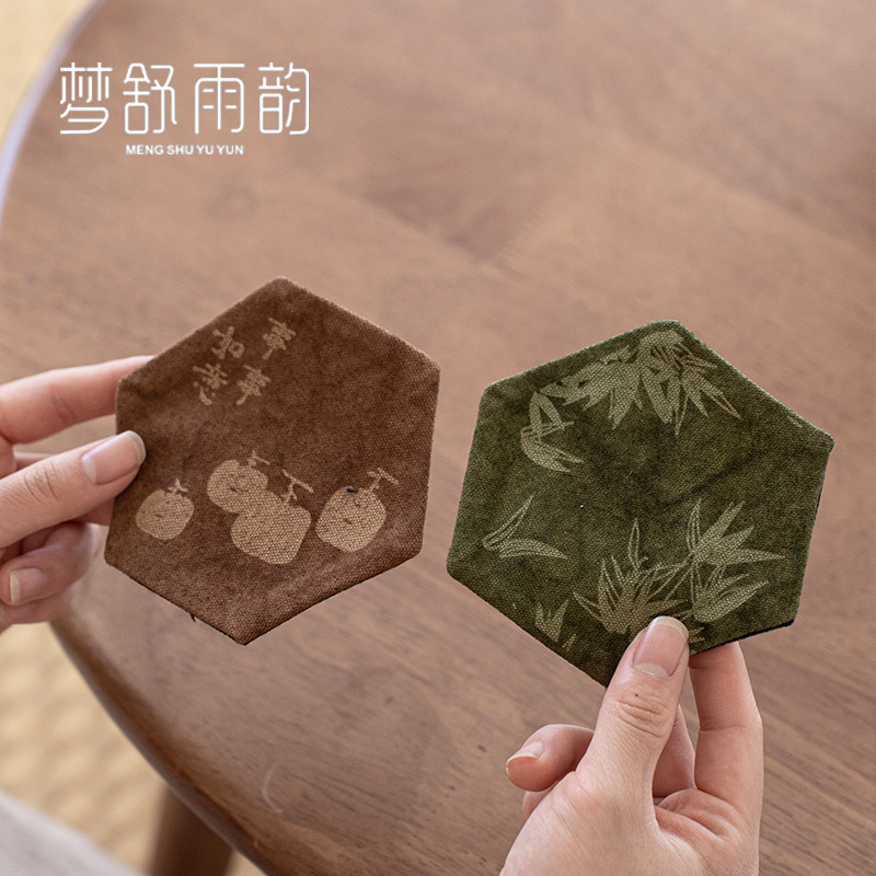 速发复古棉麻杯垫创烧手工扎染意花杯垫禅意茶道布杯茶艺隔热杯垫