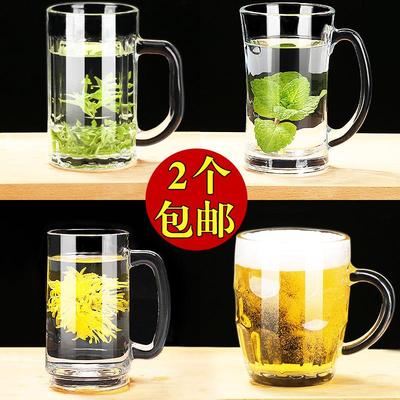速发钢化玻璃铅杯无酒家用防摔防爆带把耐高温热水加厚大啤茶杯子