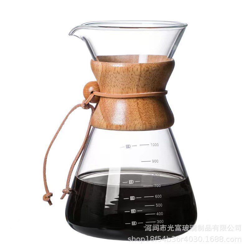 速发家用材冲咖啡式玻璃手质木柄滴漏壶过滤杯手冲壶咖啡玻璃壶分