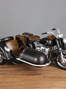 速发复古怀旧挎斗厅三摩托车模型摆件门店餐轮客厅桌面玄关橱窗装