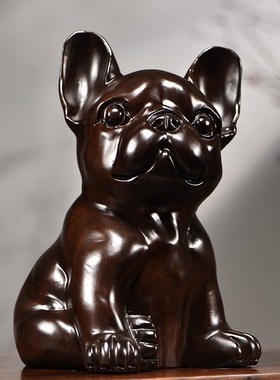 速发黑檀木雕狗柜件十二生肖狗实木家居视厅电客摆办公装饰红木工