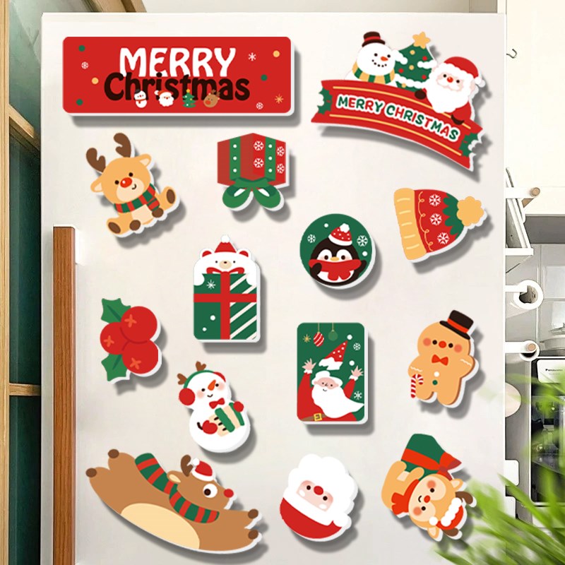 速发圣诞节贴箱贴可爱创意装饰磁性冰圣诞树雪人姜饼人礼贴磁力物