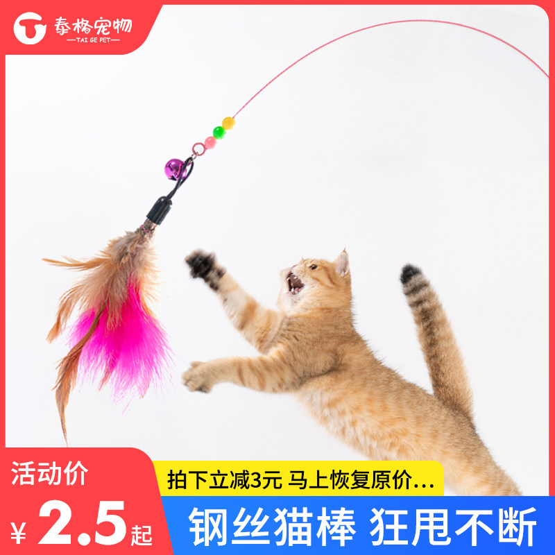 速发逗猫棒耐咬带铃喵羽铛自嗨猫咪玩具钢丝超长杆毛咪用品成幼猫