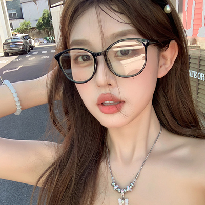 速发素颜早八黑复蓝版潮个性方形框古文艺防韩光近视
