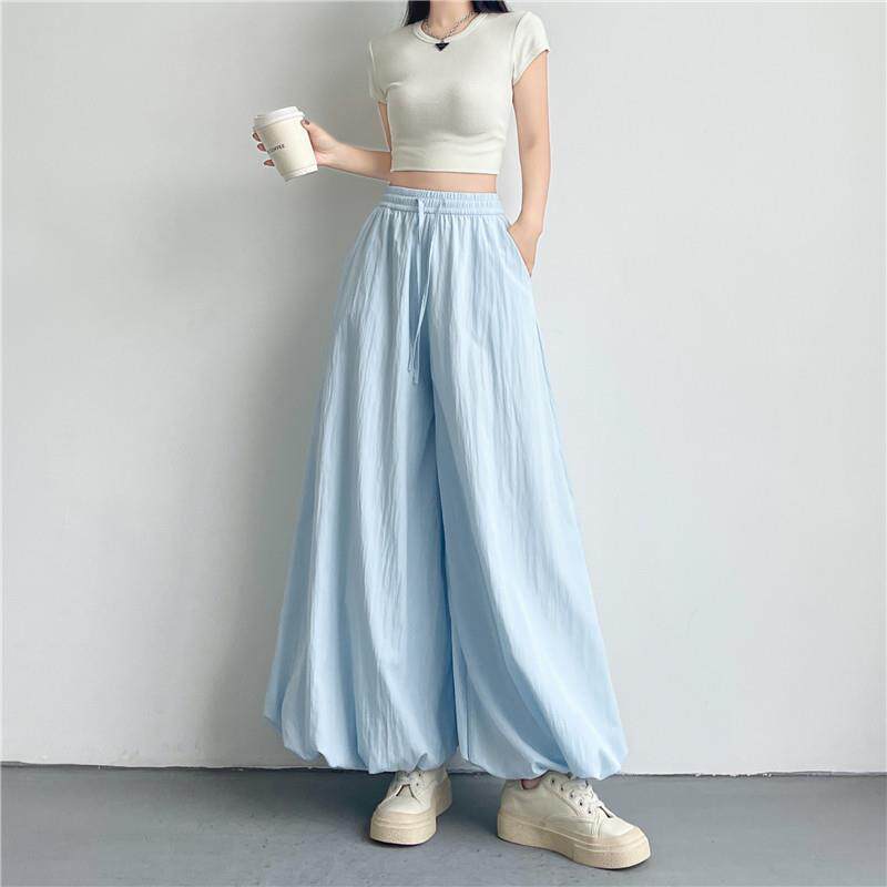 灯笼花苞裙子女夏季薄垂百感搭高腰宽松坠冰丝260419-x裤休闲阔腿