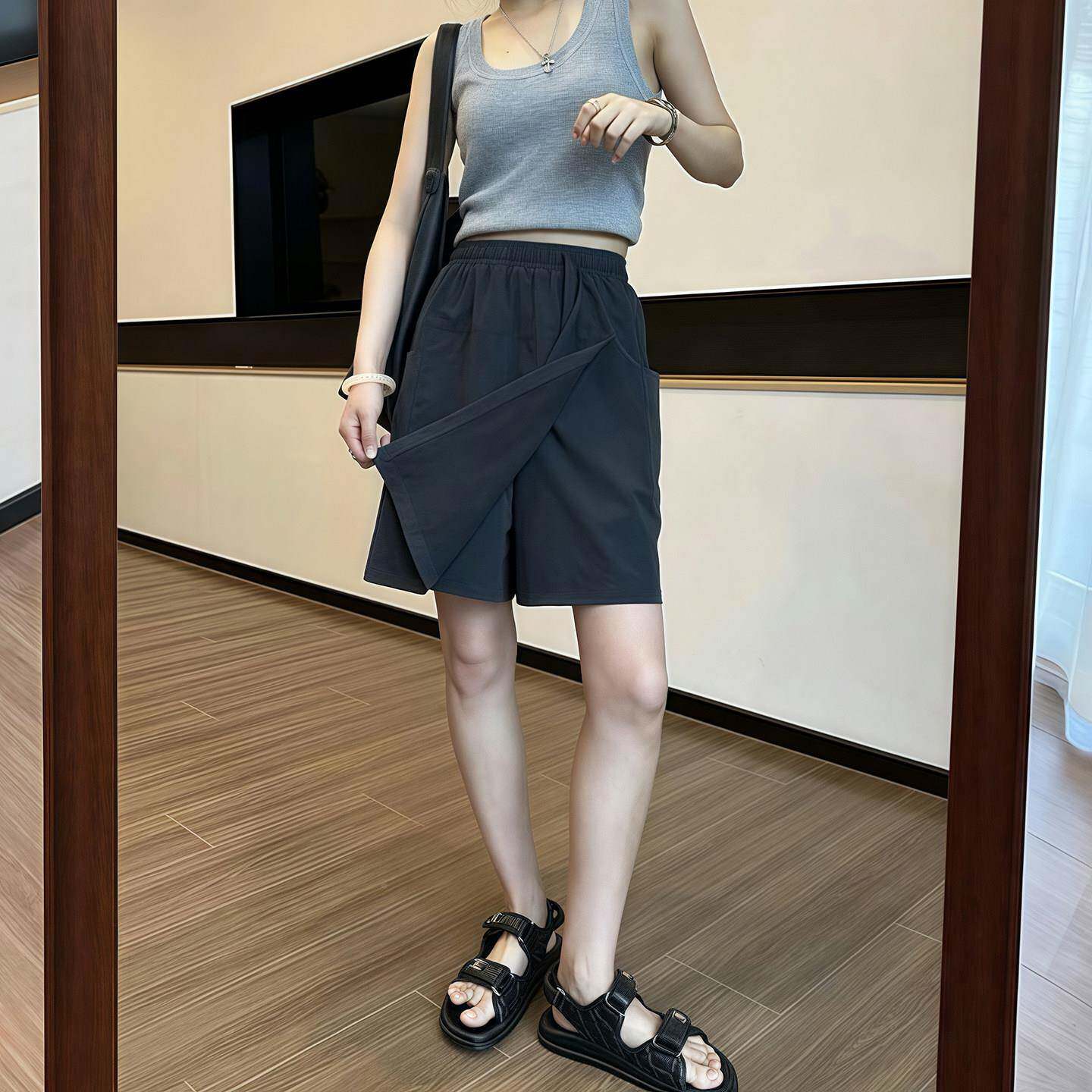 美式工装裤裙女夏季大薄款尺码胖m宽松显瘦时尚9480百阔搭腿高腰m