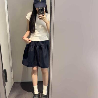 KKS短款工装身裙 腰纯短色遮肉裙 适半合梨型身材大码休闲高短裙