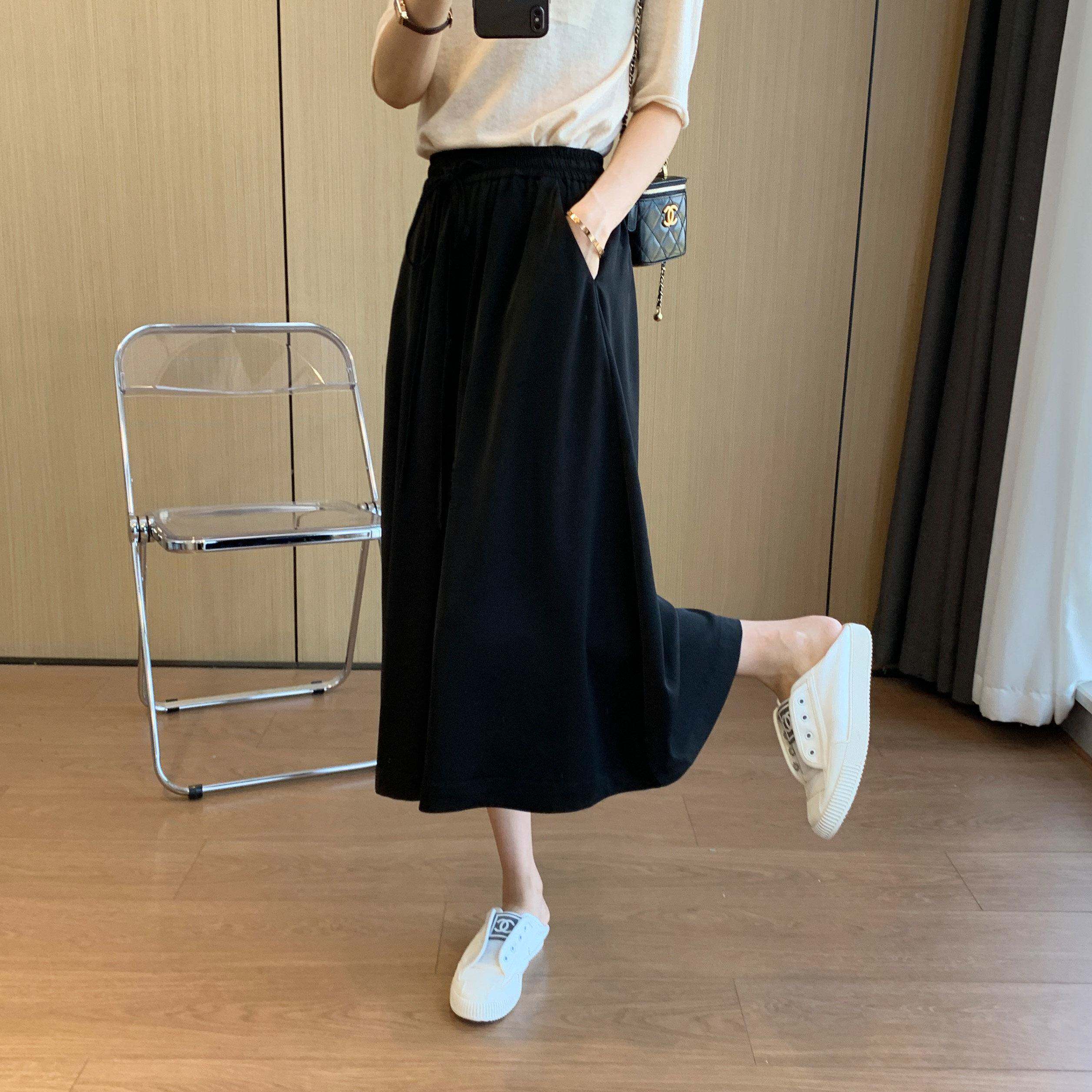大尺码休抽闲宽裤女夏季zwf-032新款形身材显瘦垂宽松高腰梨感绳