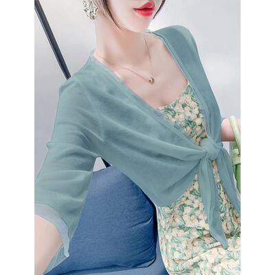 SJW-8800防晒开 衫女薄款披夏针季配吊带洋装丝外搭罩衫肩冰织衫