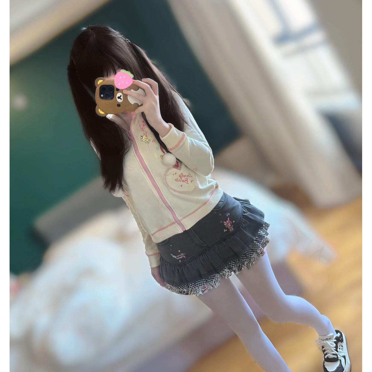 纯棉甜美元素A字短裙 日系妹风少女咔半品身裙软深灰格子 喏喏咿