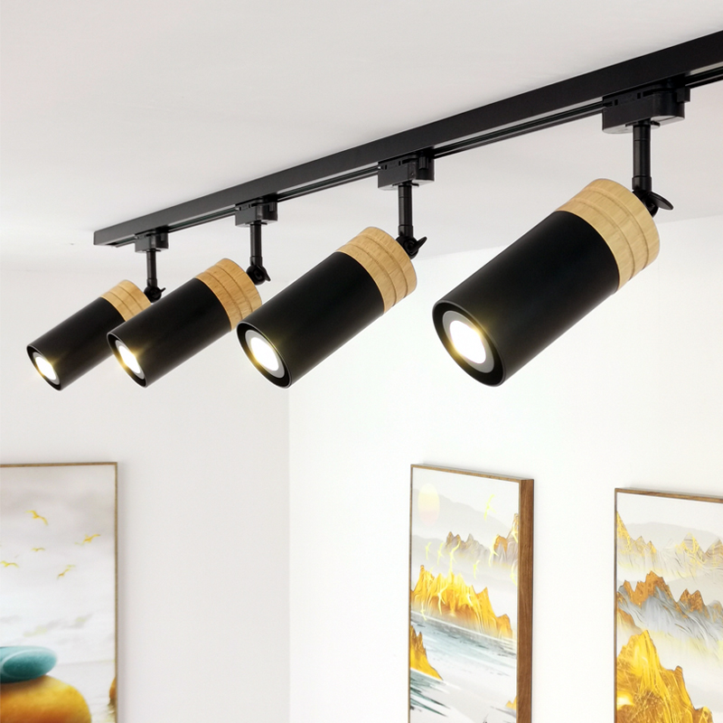 北欧现代简约实木色客厅卧室背景墙轨道灯店铺商用COB路轨射灯具