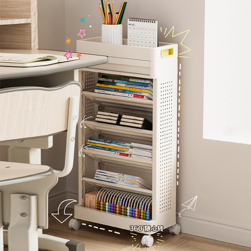 书架学生教室书柜一体靠墙可移动初高中生课桌侧边书本收纳阅读架