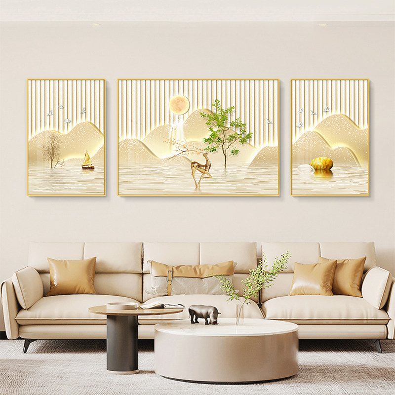 客厅装饰画现代轻奢三联画高级感壁画寓意好奶油风沙发背景墙挂画