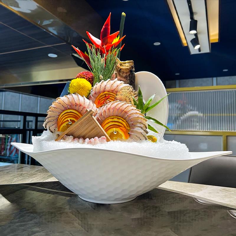 密胺海螺形刺身拼盘鱼盘海鲜干冰盘三文鱼盘日式料理自助餐盘商用