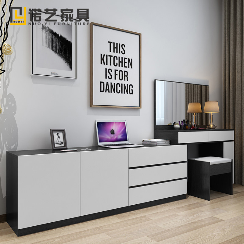 速发小户型梳妆台卧室斗柜组合简约经济型多功能床尾电视柜实木化