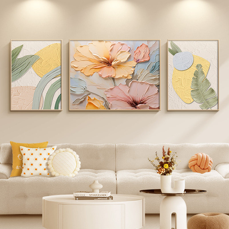 印象派莫奈客厅装饰画世界名画油画沙发背景墙挂画抽象风景三联画