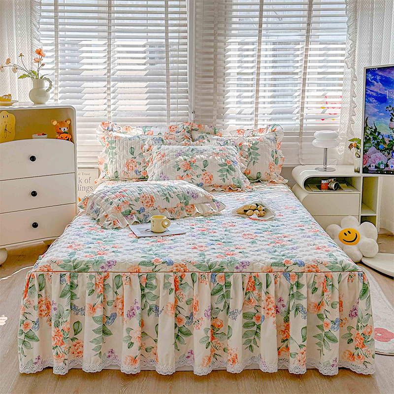 韩版公主床裙床笠二合一夹棉床罩单件荷叶花边1.5m1.8m加厚床围裙