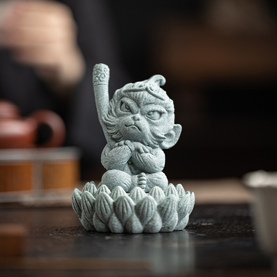 青砂石国潮风齐天大圣人物摆件创意园艺水族鱼缸造景可爱桌面茶宠