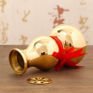 鼎风阁黄铜葫芦花瓶摆件开口招财家用佛堂供佛净水瓶禅意插花花器