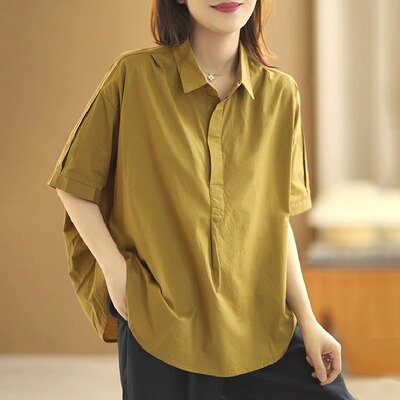 短袖衬衫女士夏装2025新款韩版洋派衬衫大尺码微胖妹妹遮肚藏肉上