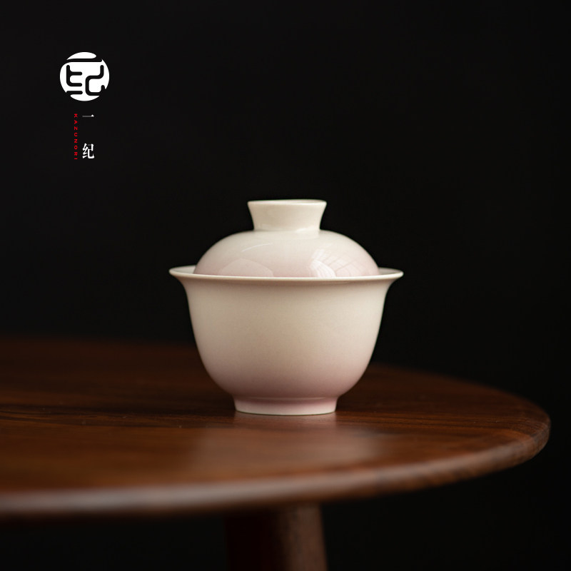 速发手工粉红色陶瓷小盖碗家用女士泡茶碗茶杯茶具功夫茶泡茶杯三