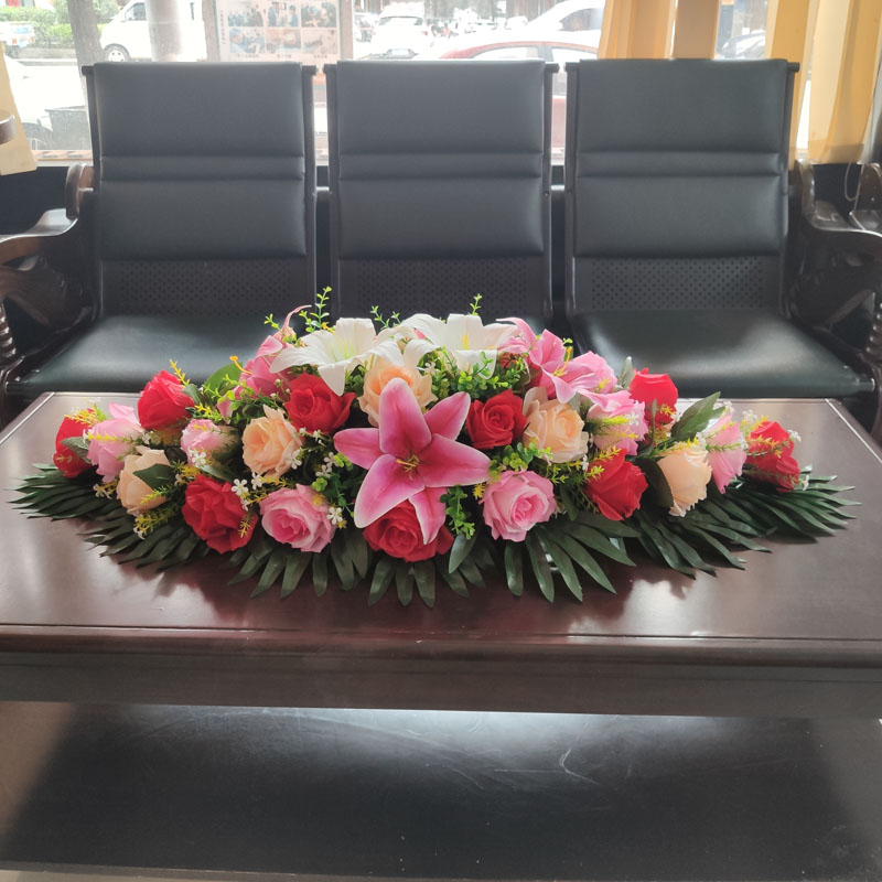 彷真花会议桌花台面假花长桌整体商务礼仪演讲台签到台花摆设装饰