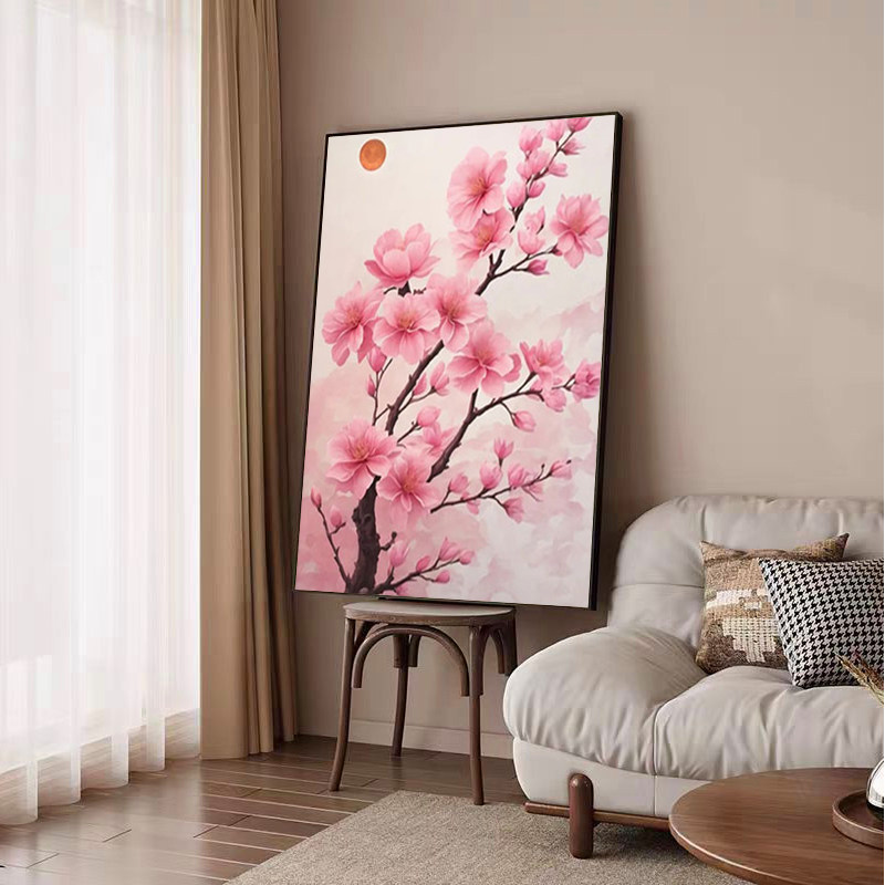 高颜值新中式桃花朵朵开自然风景客厅沙发装饰画卧室床头挂画