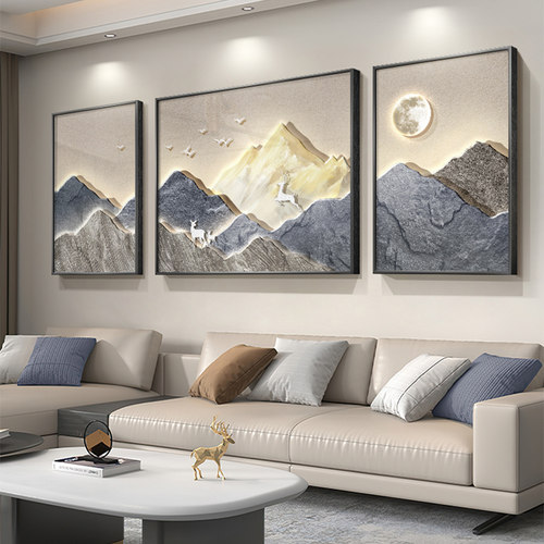 旭日东升靠山三联客厅沙发背景墙壁画2026新款装饰画轻奢高级挂画