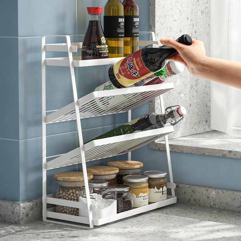 厨房调料置物架台面分层调料罐瓶子油壶墙边小型窄边斜放式调料架