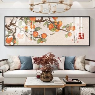 事事如意挂画餐厅饭厅店包房厢客厅沙发背景墙壁面柿子餐桌装饰画