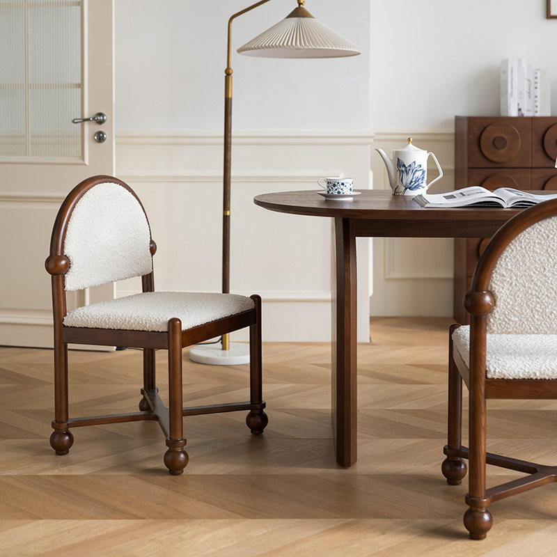 实木复古靠背椅餐椅法式简约休闲椅家用小户型白蜡木办公椅椅子