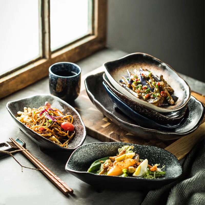 速发盘子陶瓷凉菜盘家用复古餐具日式沙拉盘创意冷盘子商用饭厅盘