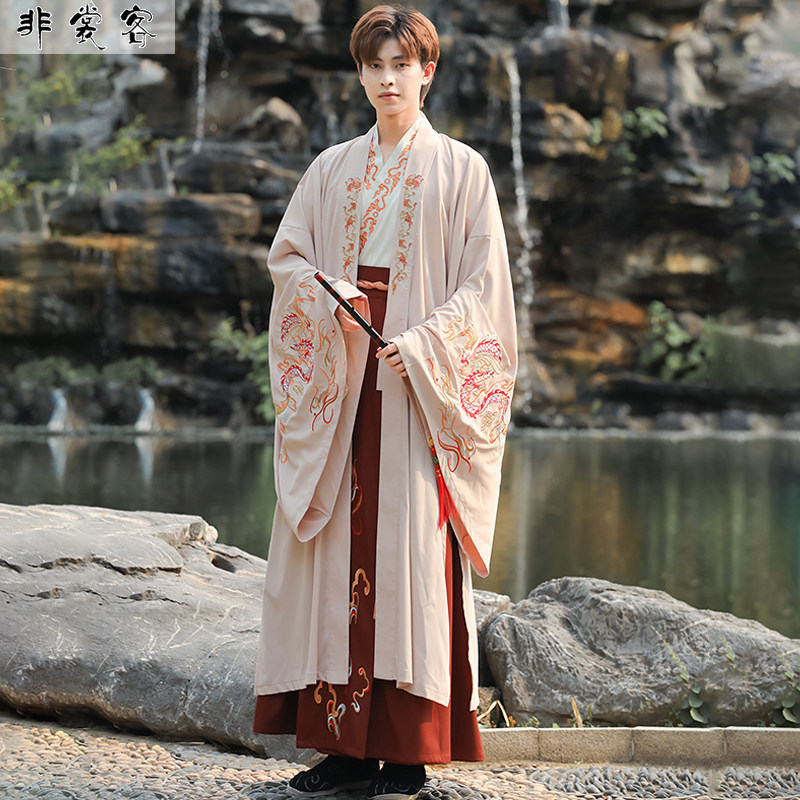 速发新中式汉服男装马面裙夏复古龙纹绣花武侠中国风情侣服日常套