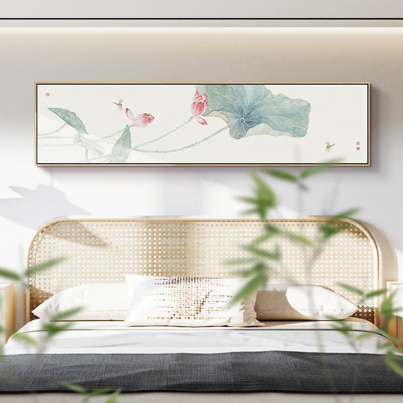 新中式客厅装饰画沙发背景墙荷花禅意挂画卧室主卧床头茶室壁画横