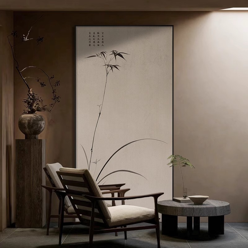 宋代美学中式挂画客厅竹子竖版装饰画中古风茶室玄关背景墙壁画框