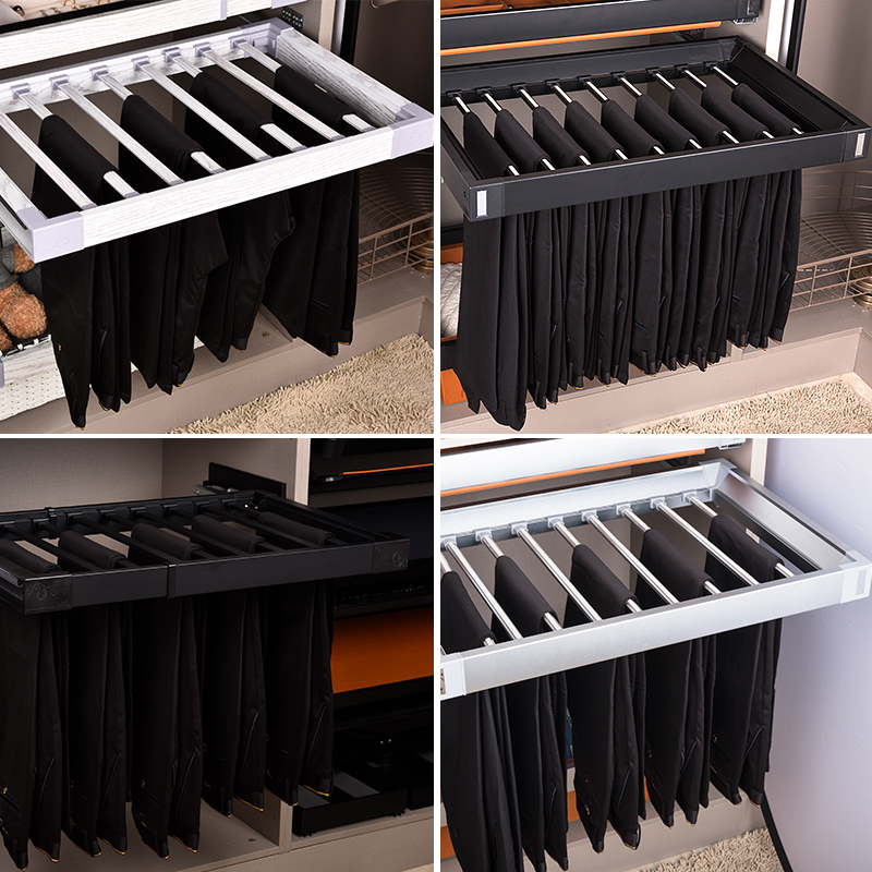 伸缩裤架衣柜衣橱衣帽间柜内五金裤挂缓冲阻尼推拉挂衣架西裤架