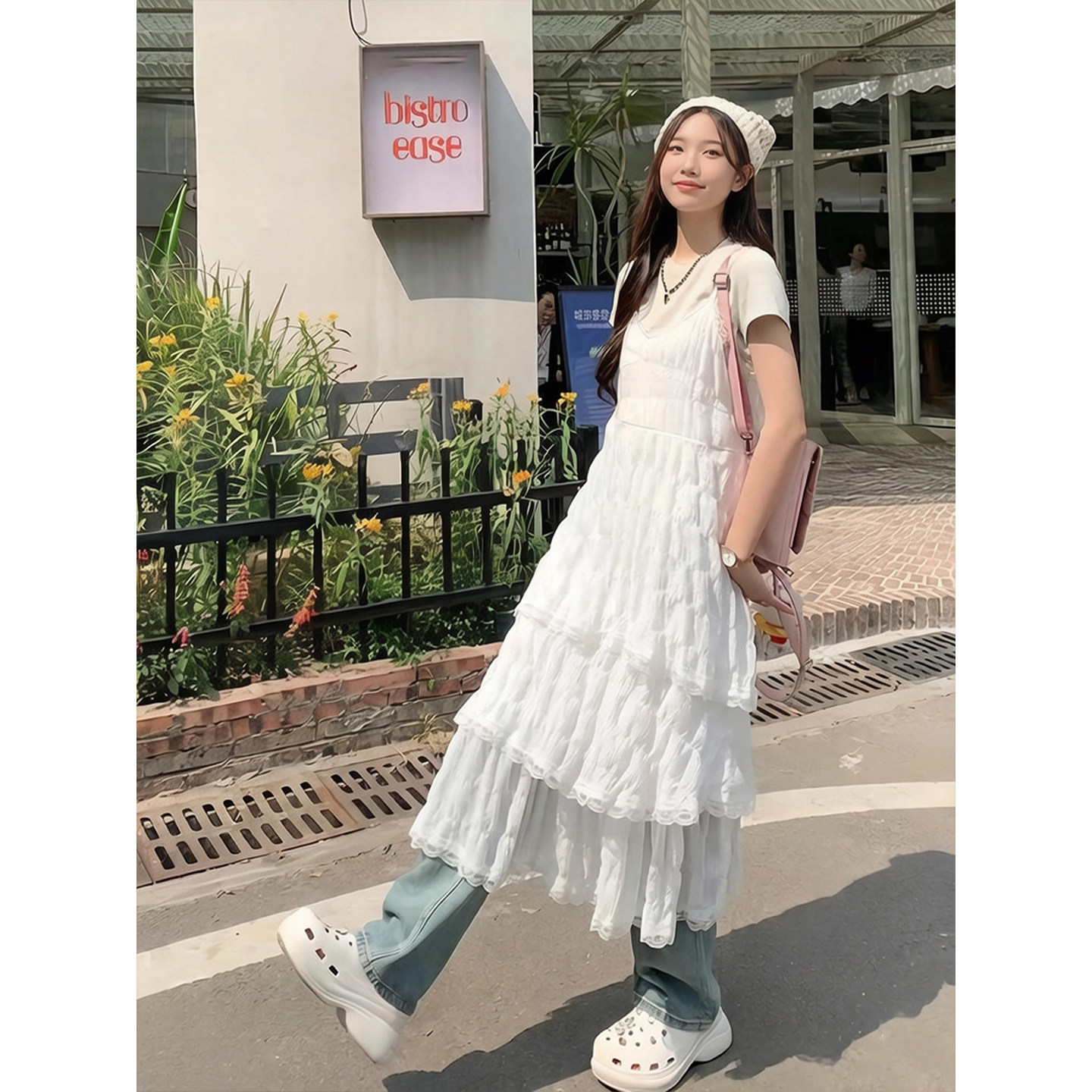 内搭长款蛋糕裙子白色吊带连衣裙女春夏季小众白月光初恋小白纱裙