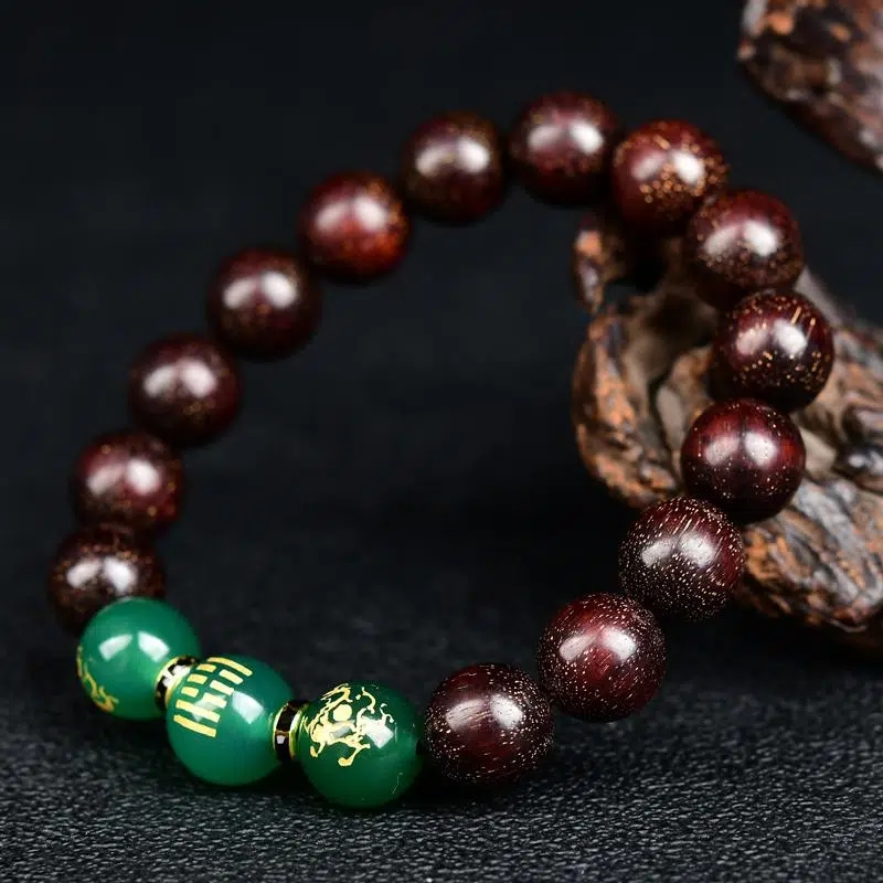五行属木补木手链男女天然绿玉髓小叶紫檀手链手串风雷益木挂饰品