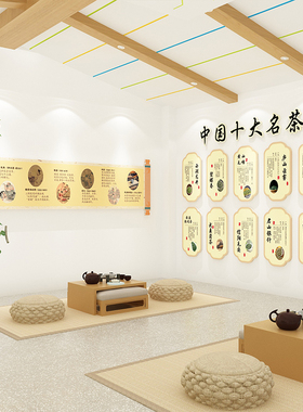 新中式茶室布置背景装饰挂画修茶叶店馆楼发展史文化墙面摆件贴纸