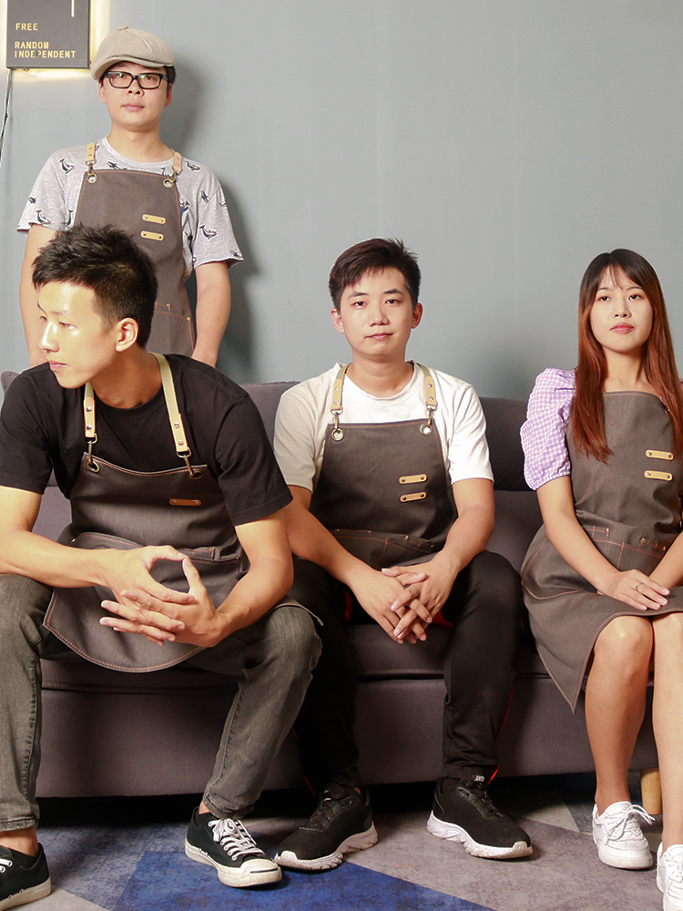 牛仔围裙理发店发型师奶茶店咖啡师围裙定制logo印字围裙工作服